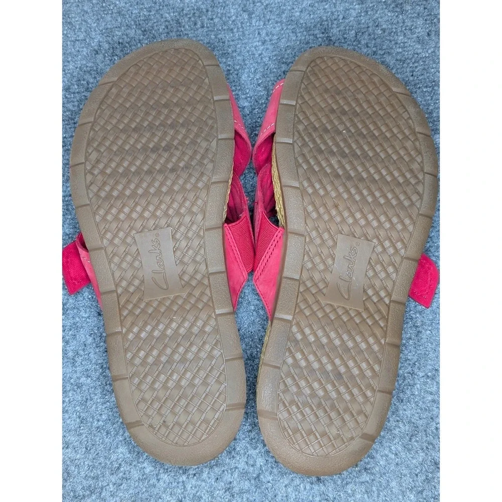 Clarks Collection Leather Slide Sandals Reileigh May Red Women's 9 W Wide